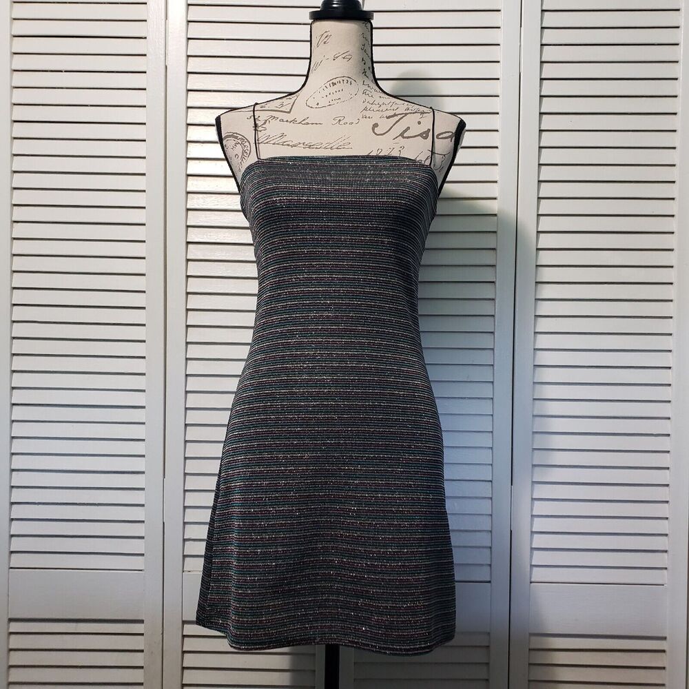 UO Pins And Needles Glitter Stripe Mini Dress Women's Small‎ Sleeveless A-Line